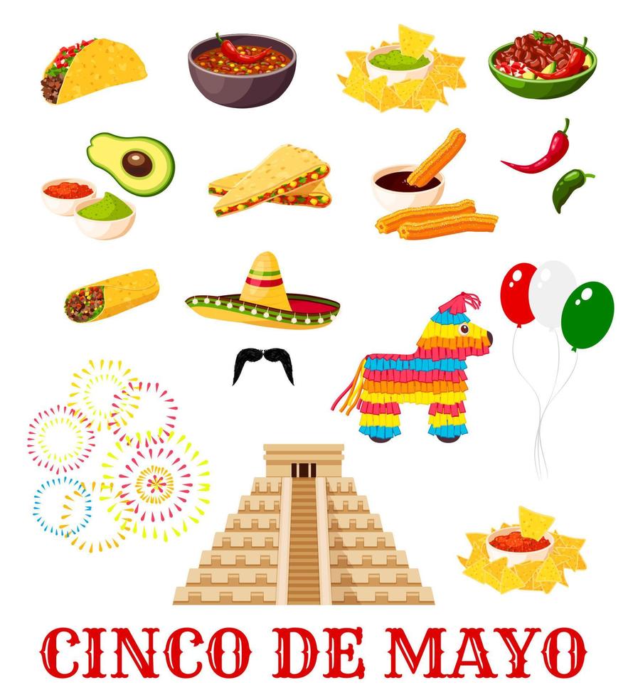 mexikansk cinco de mayo fiesta fest mat ikon vektor