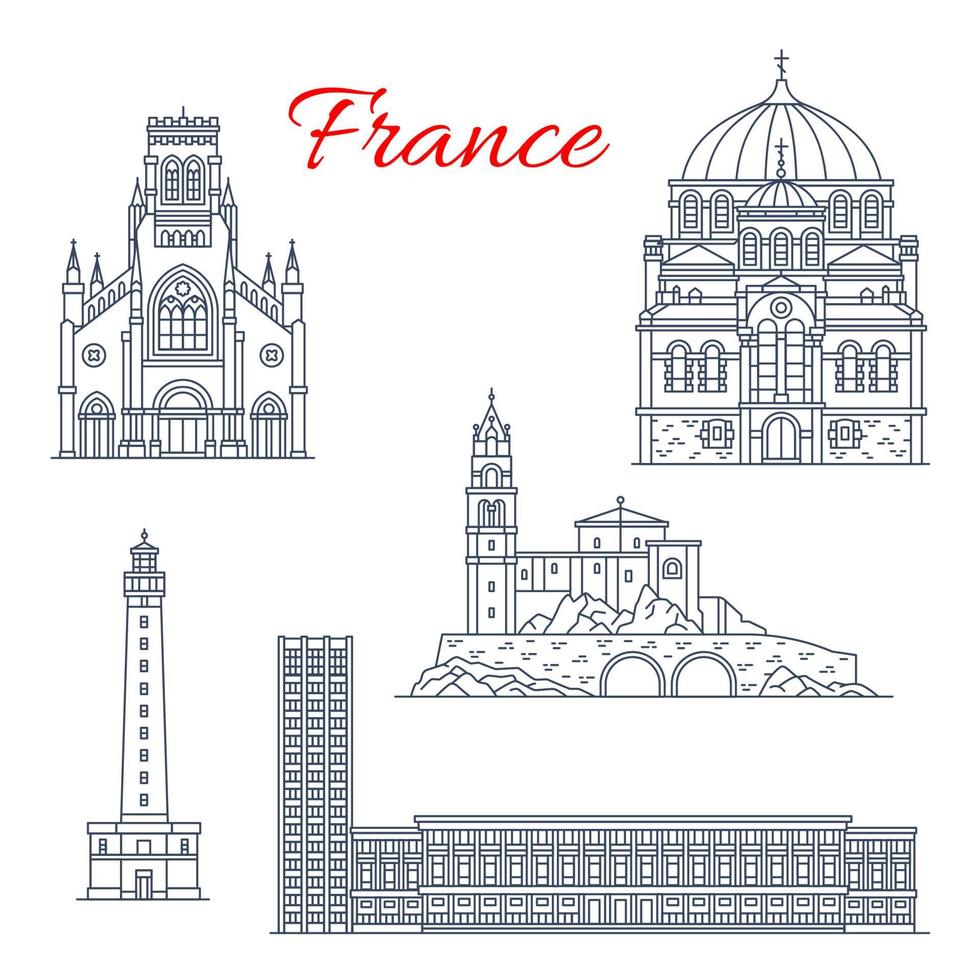 Frankrike resa landmärken vektor ikoner