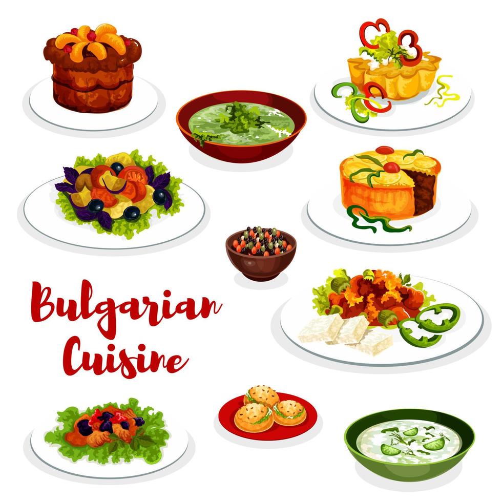 bulgarian kök ikon av vegetabiliska och kött maträtt vektor