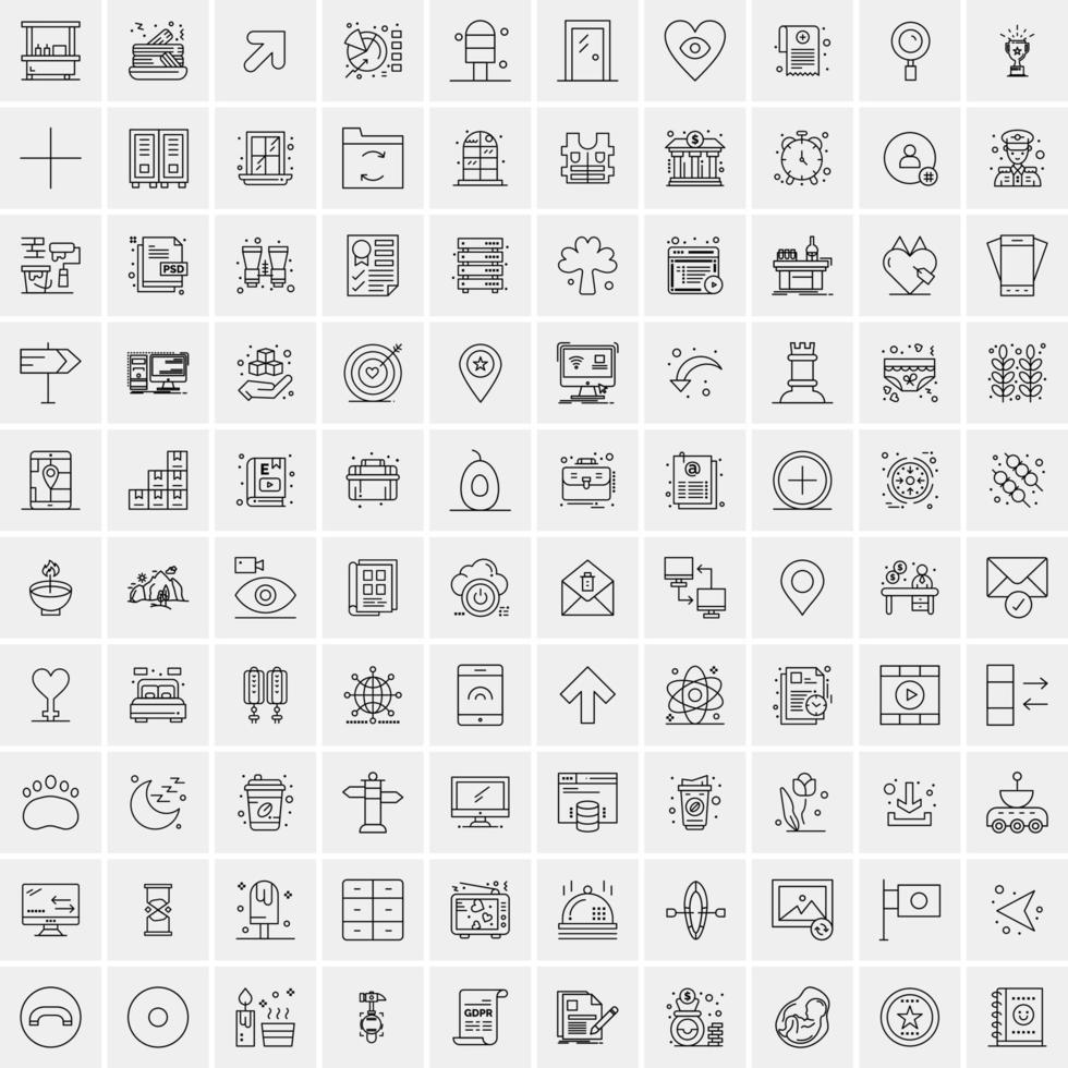 packa av 100 universell linje ikoner för mobil och webb vektor