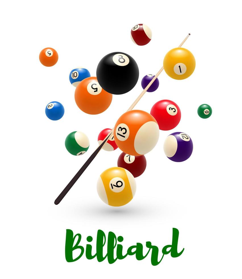 Billardkugel, Cue-Poster für Snooker-Design vektor