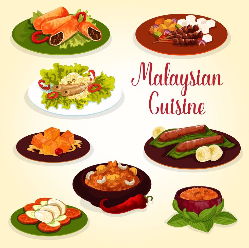 malaysiska kök ikon med exotisk mat ingrediens vektor