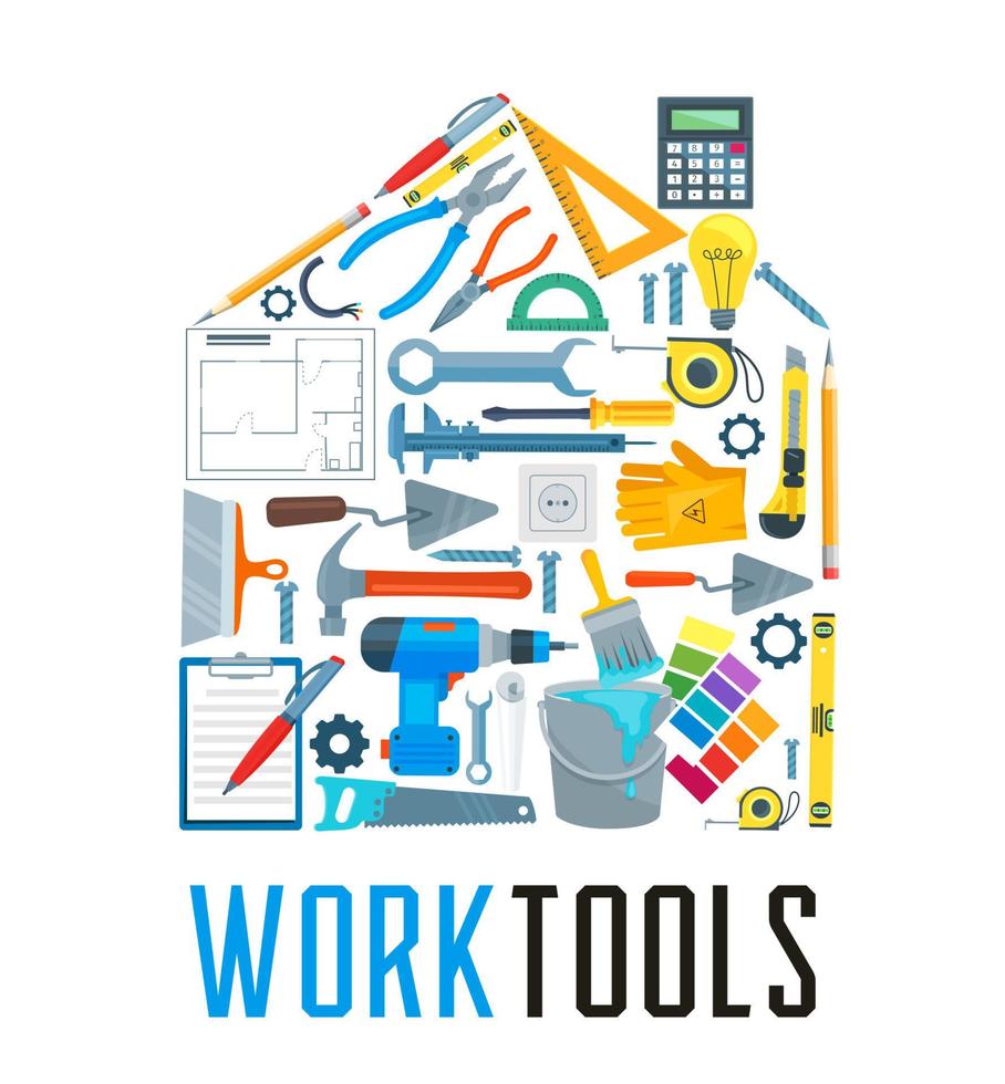 hus med arbete verktyg ikoner för Hem reparera design vektor