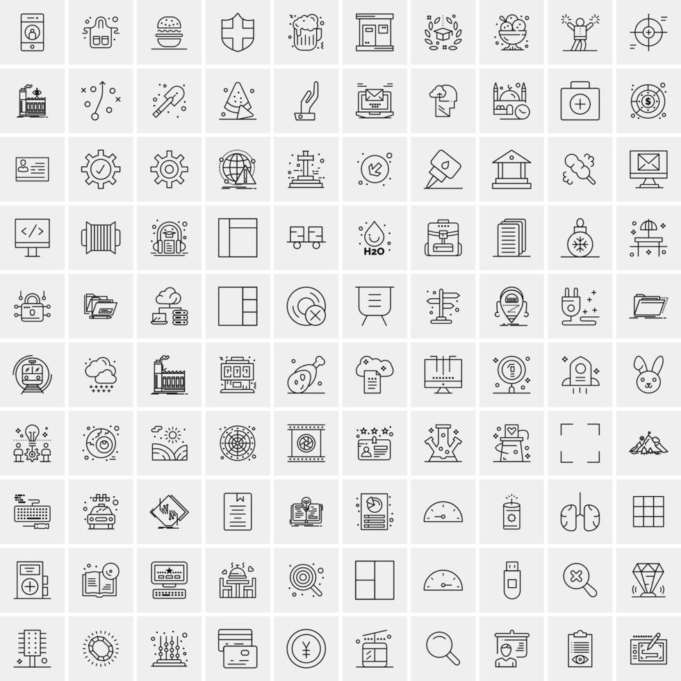 packa av 100 universell linje ikoner för mobil och webb vektor