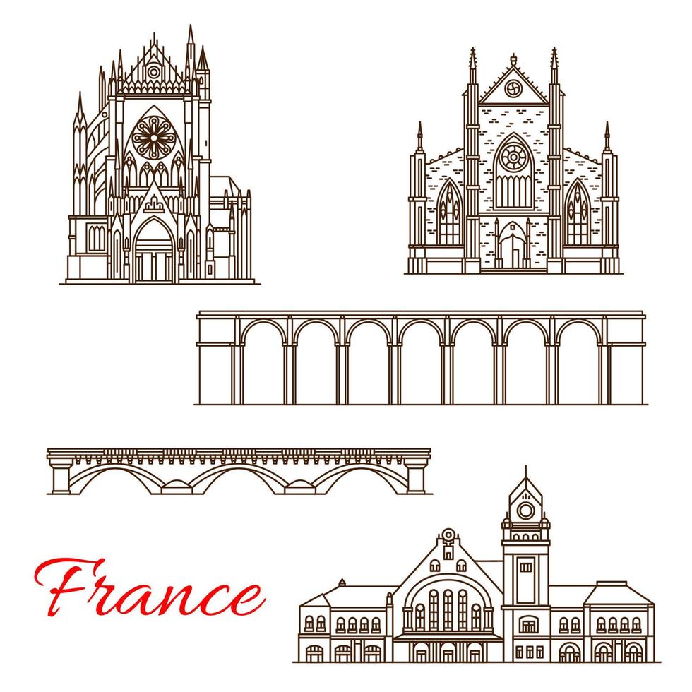 Frankrike landmärken vektor arkitektur linje ikoner