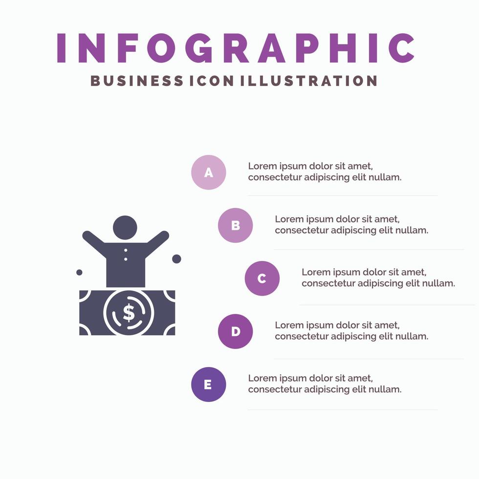 Milliardär Mann Millionär Person reich solide Symbol Infografiken 5 Schritte Präsentationshintergrund vektor