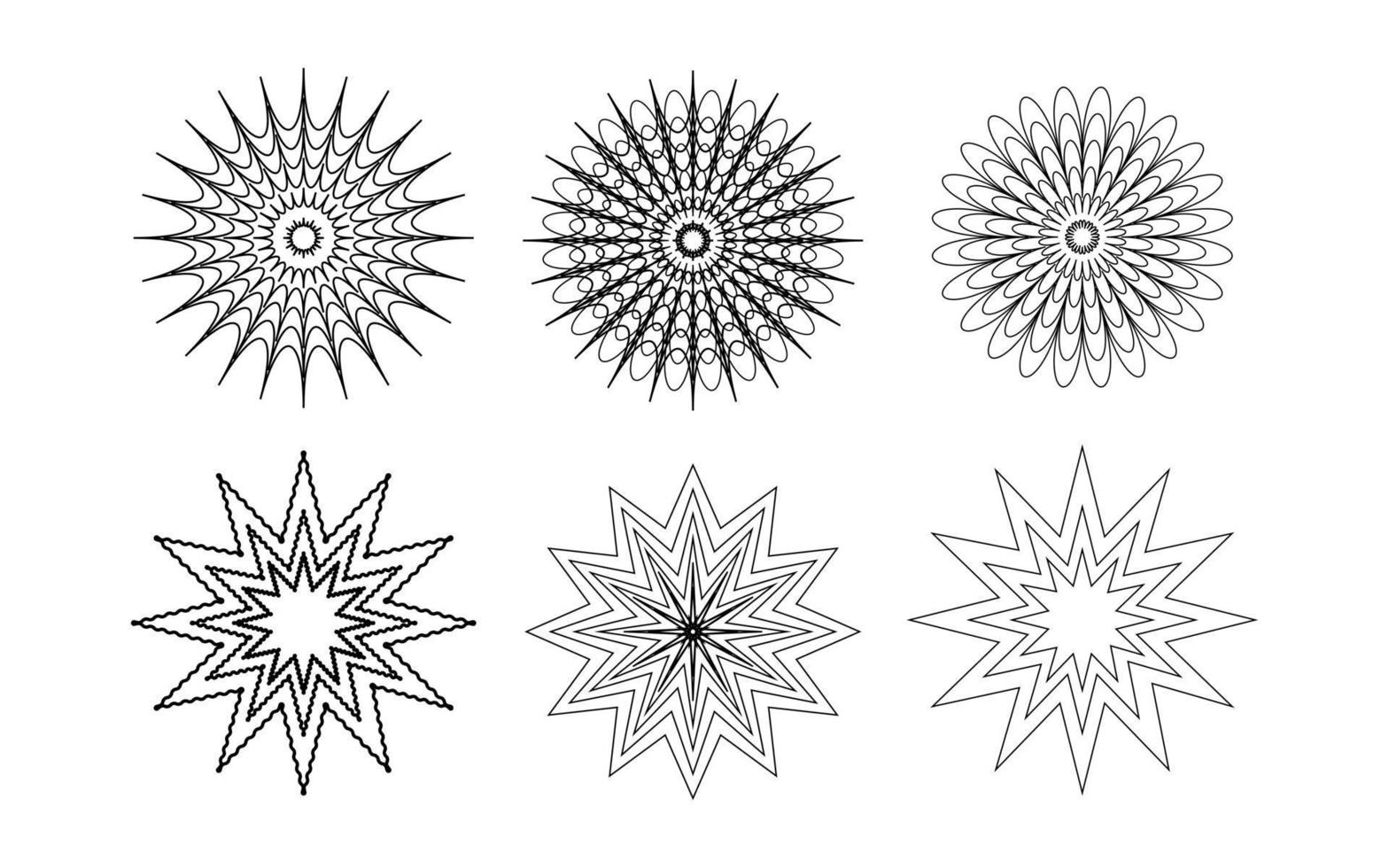 snöflingor klotter uppsättning stil , svart och vit översikt mandala. vektor illustration.