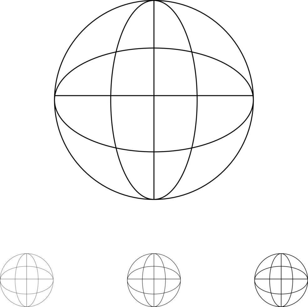 globaler Standort Internetwelt fetter und dünner Symbolsatz mit schwarzen Linien vektor