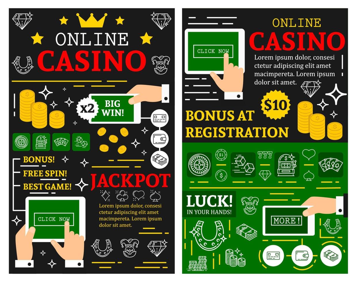 uppkopplad kasino poker jackpott vektor posters