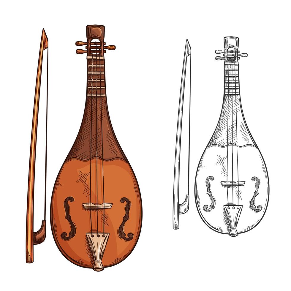 rebec musikalisk instrument skiss av arab musik vektor