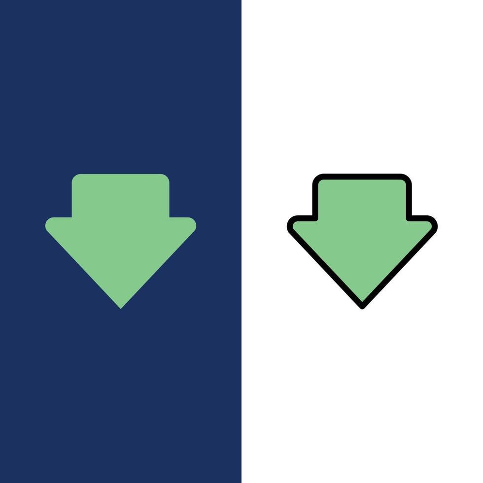 Pfeil nach unten Download-Icons flach und Linie gefüllt Icon Set Vektor blauen Hintergrund