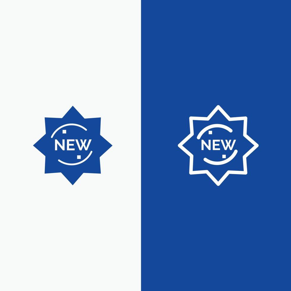 neue Produktaufkleber-Abzeichenlinie und Glyph-Solid-Icon-Blau-Banner vektor