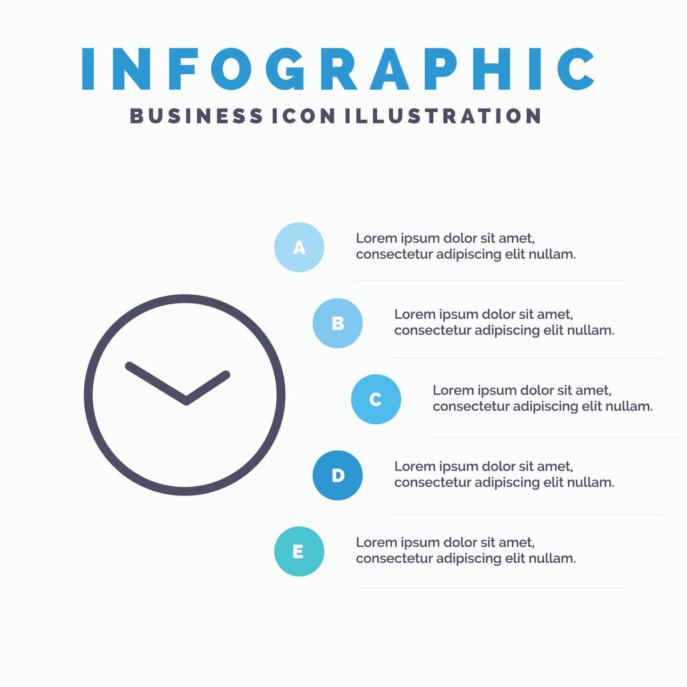 Grundlegende Uhrensymbol mit 5 Schritten Präsentation Infografiken Hintergrund vektor