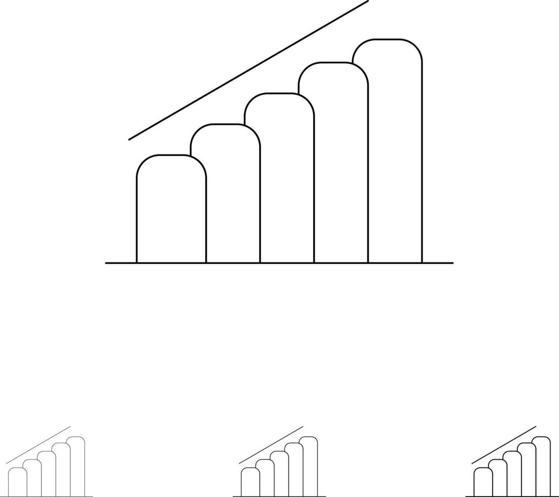 Diagramm-Fortschrittsbericht-Analyse Symbolsatz für fette und dünne schwarze Linien vektor