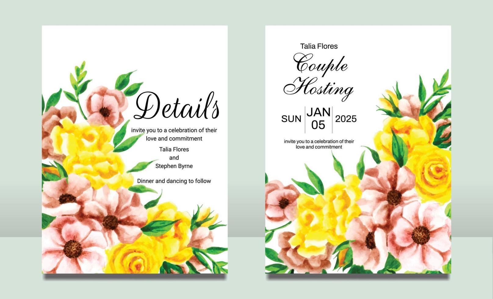 schöne blühende Blumenaquarell-Hochzeitseinladungskarte vektor