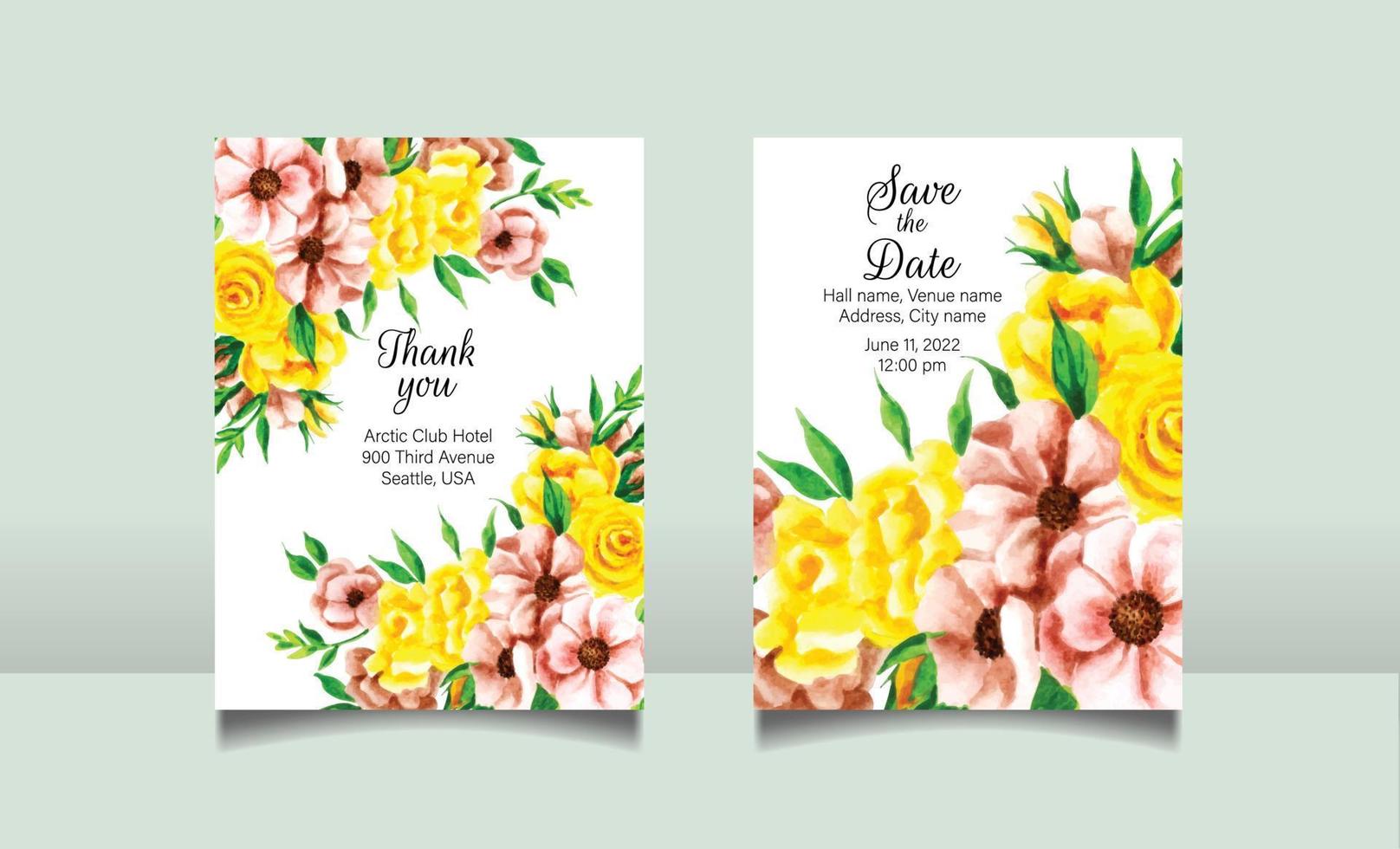 schöne blühende Blumenaquarell-Hochzeitseinladungskarte vektor
