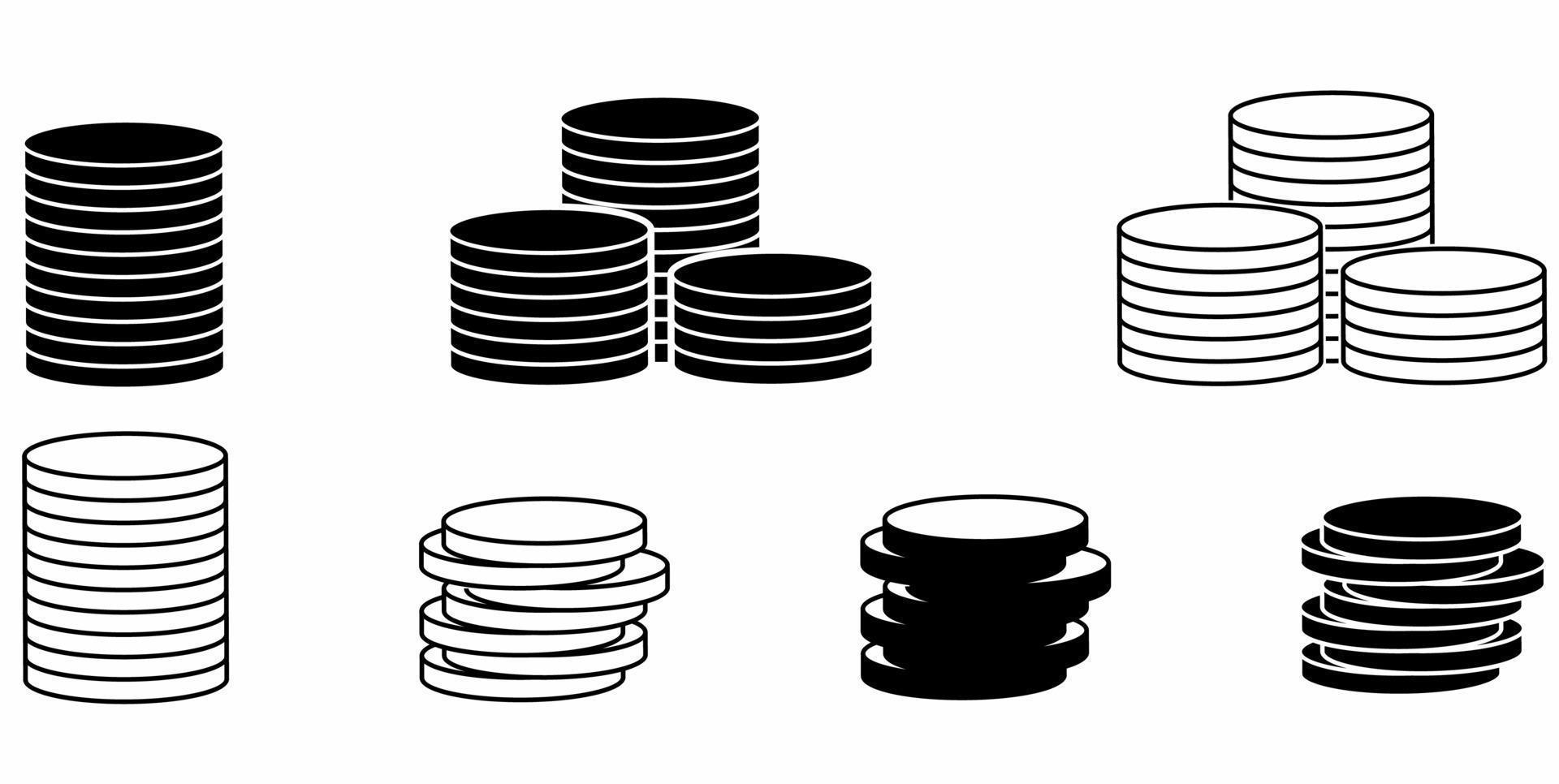 Stapel von Münzen Symbolsatz isoliert auf weißem Hintergrund. Geld-Symbol-Vektor-Illustration vektor