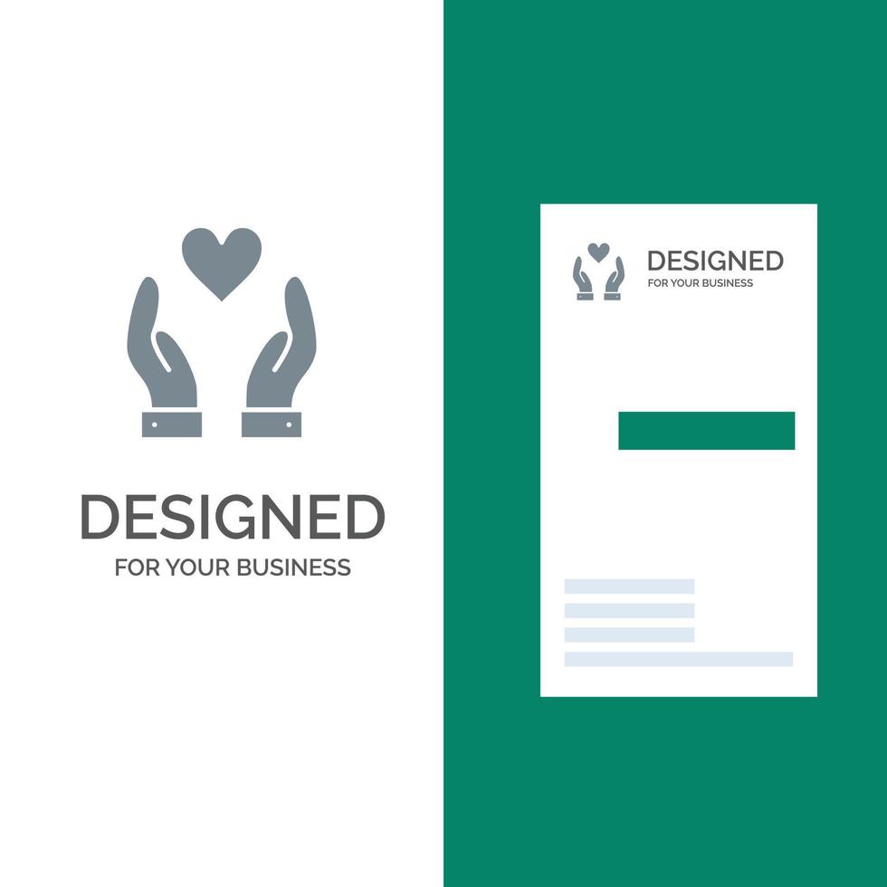 hand kärlek välgörenhet grå logotyp design och företag kort mall vektor