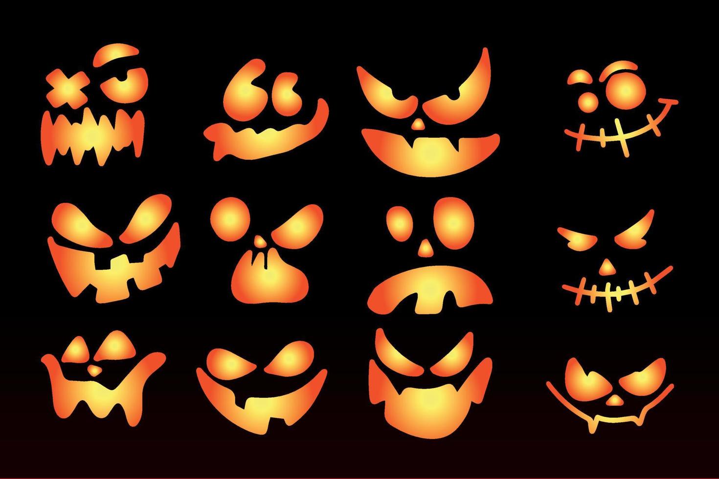 Halloween-Gesichtsschattenbildaufkleber. Gruselige Halloween-Kürbisse, Icon-Set, Vektorillustration vektor