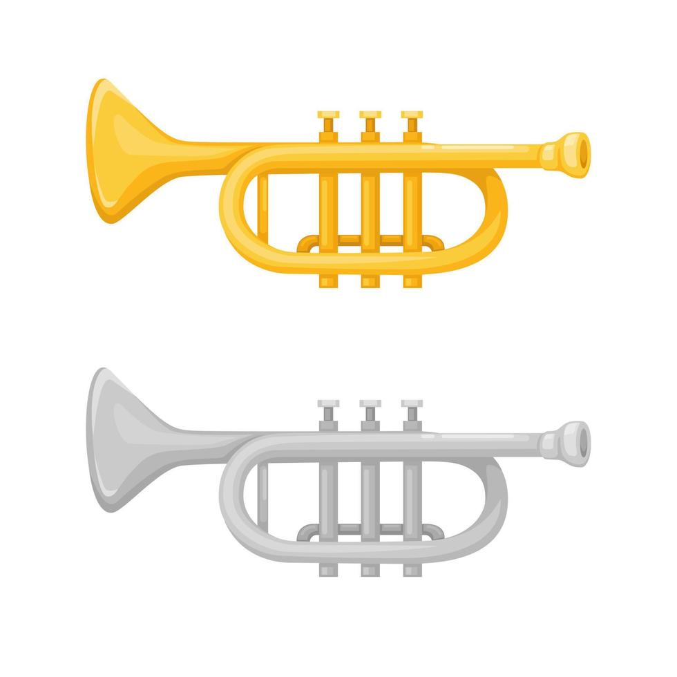 trumpet musik instrument symbol i guld och silver- Färg uppsättning illustration vektor