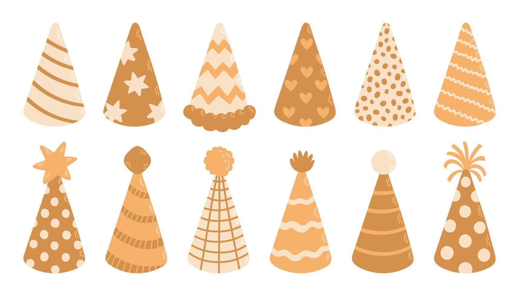 Geburtstagsparty-Hüte-Set, verschiedene Farben und Formen. Vektor-Illustration vektor