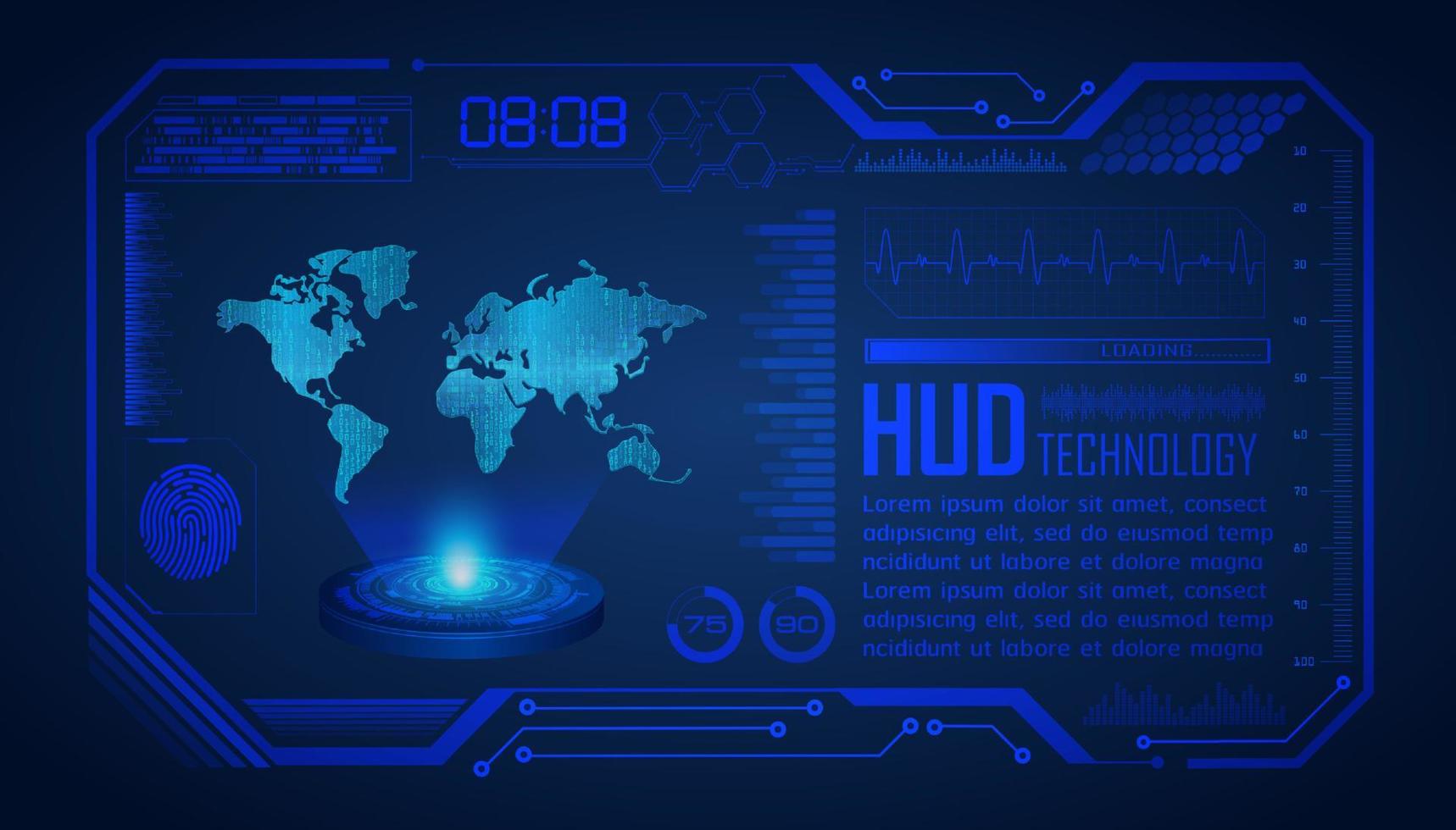 Holografischer Projektor der modernen Weltkarte auf Technologiehintergrund vektor