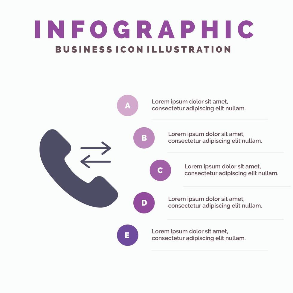 Anruf annehmen kontaktieren Sie uns solides Symbol Infografiken 5 Schritte Präsentationshintergrund vektor