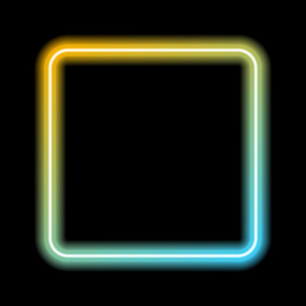 gelber und blauer neonrahmen mit verlauf. leuchtendes Quadrat, Rechteck. schwarzer Hintergrund. Vektor-Illustration. vektor