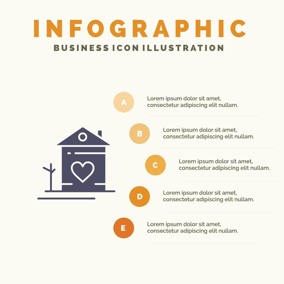 haus familie paar hütte solide symbol infografiken 5 schritte präsentation hintergrund vektor