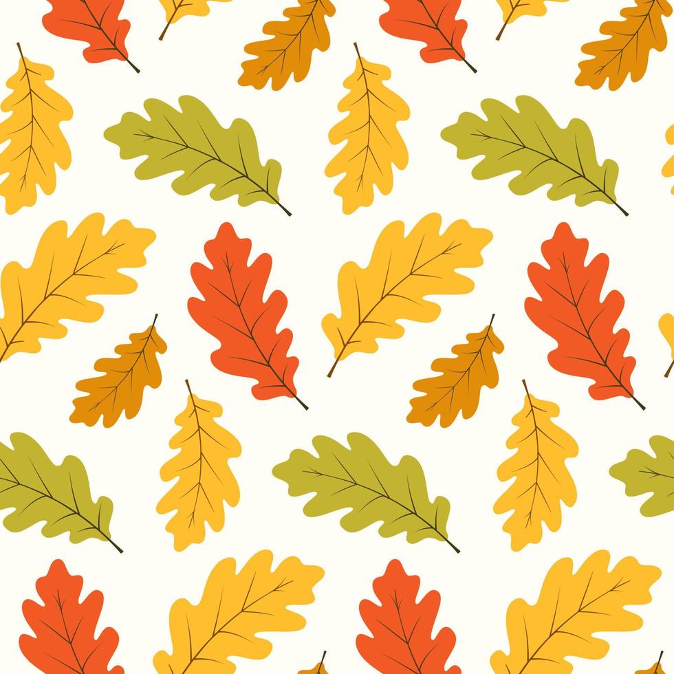 sömlös mönster med ek löv. hand dragen vektor illustration i värma färger. bakgrund för höst skörda Semester, tacksägelse, halloween, säsong, textil, scrapbooking.