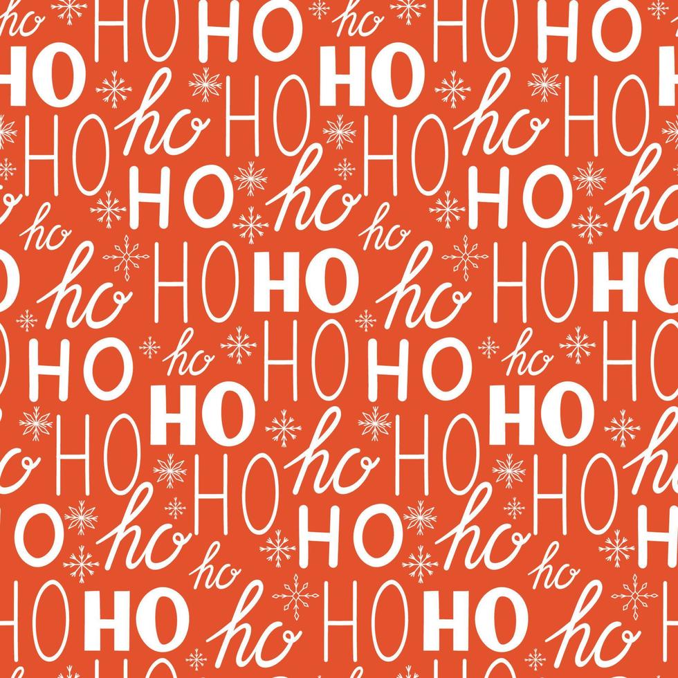 Ho ho ho mönster, santa claus skratt. sömlös textur för jul design. vektor röd bakgrund med handskriven ord ho