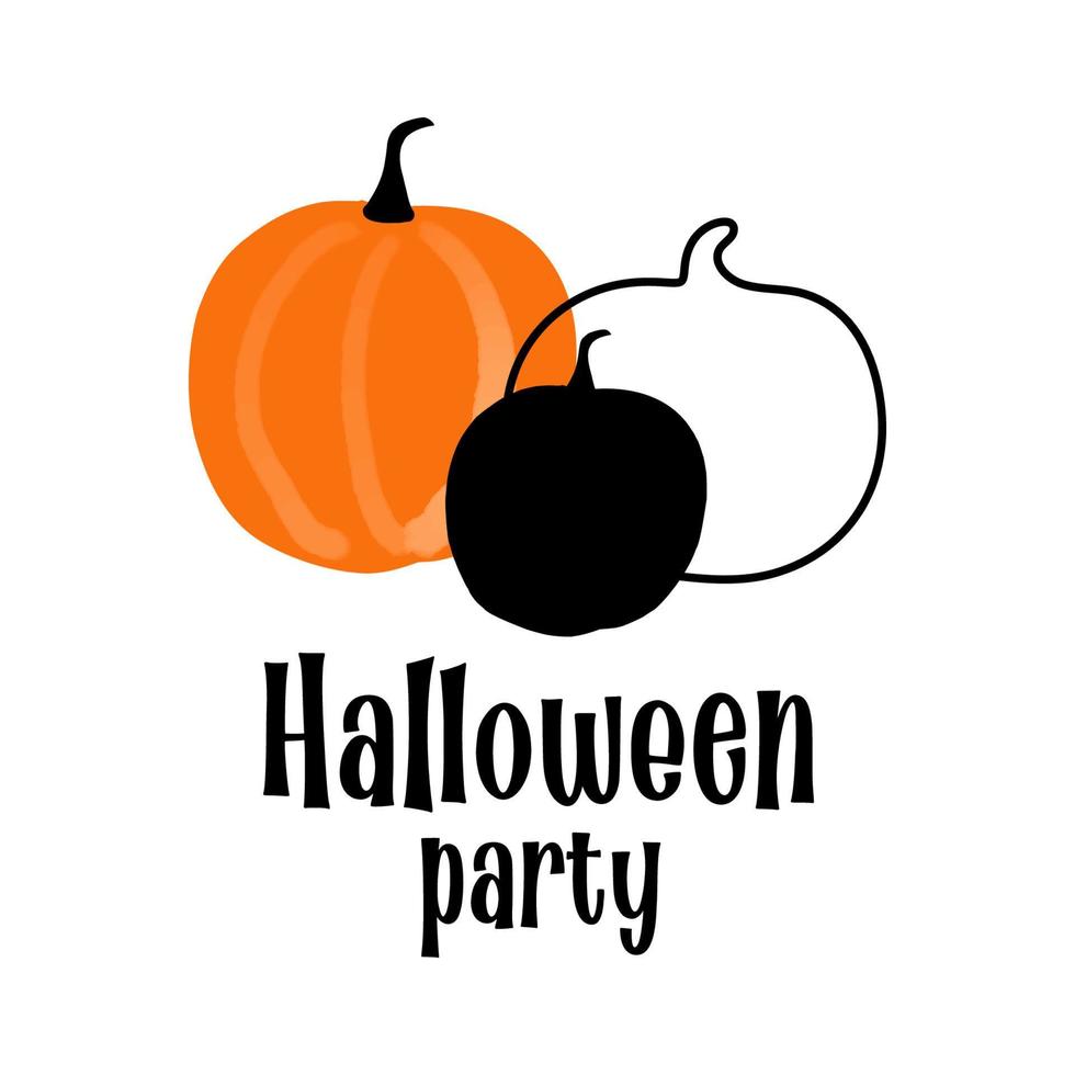 halloween-partytext mit der kürbisillustration lokalisiert auf weißem hintergrund vektor