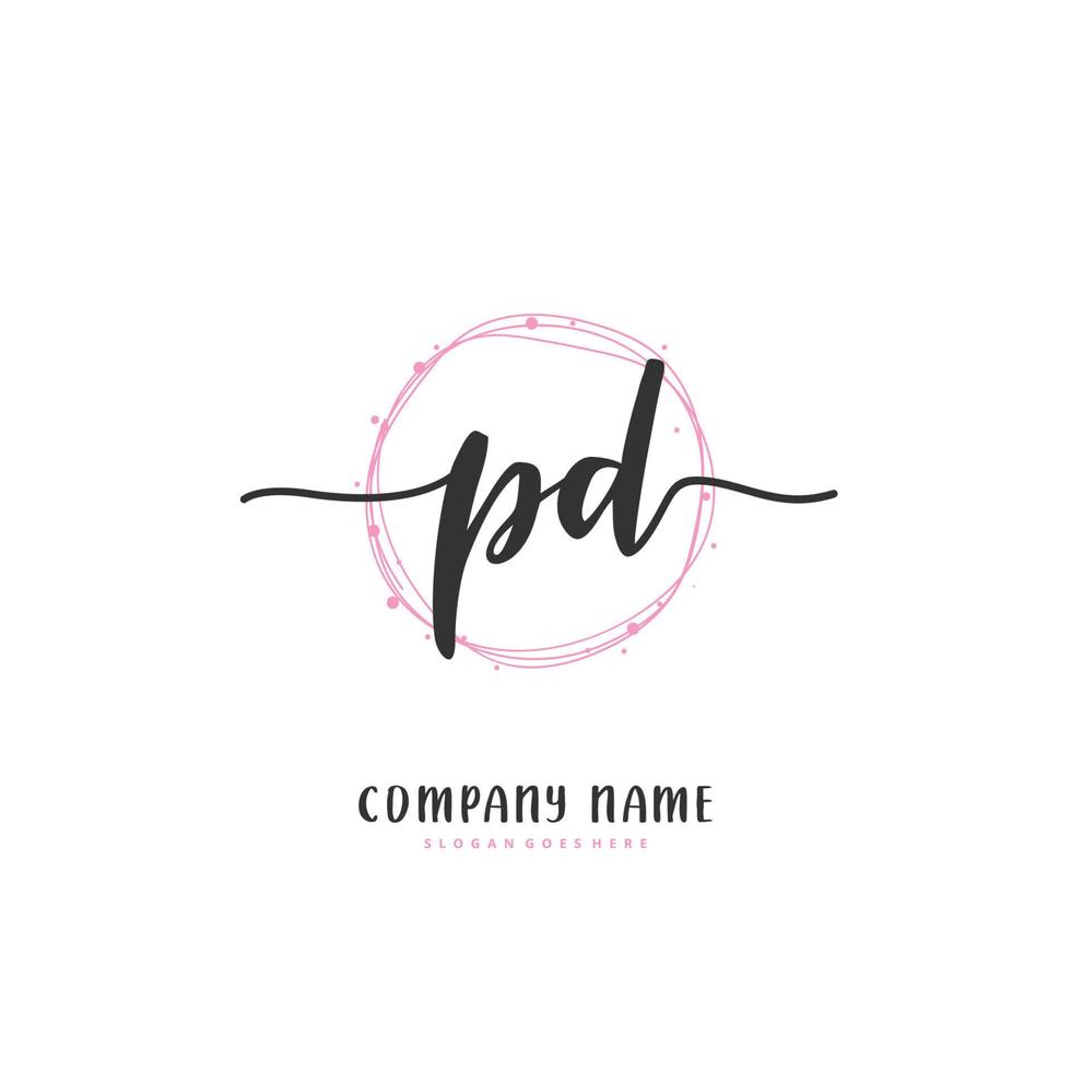 pd Anfangshandschrift und Signatur-Logo-Design mit Kreis. schönes design handgeschriebenes logo für mode, team, hochzeit, luxuslogo. vektor