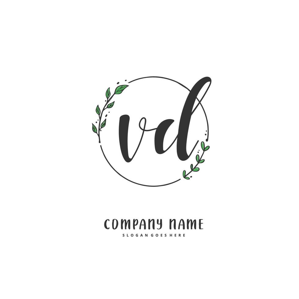 vd Anfangshandschrift und Signatur-Logo-Design mit Kreis. schönes design handgeschriebenes logo für mode, team, hochzeit, luxuslogo. vektor