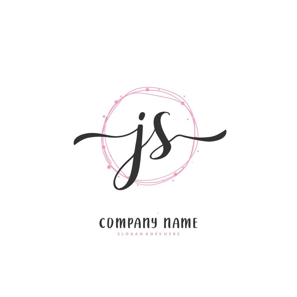 js Anfangshandschrift und Signatur-Logo-Design mit Kreis. schönes design handgeschriebenes logo für mode, team, hochzeit, luxuslogo. vektor