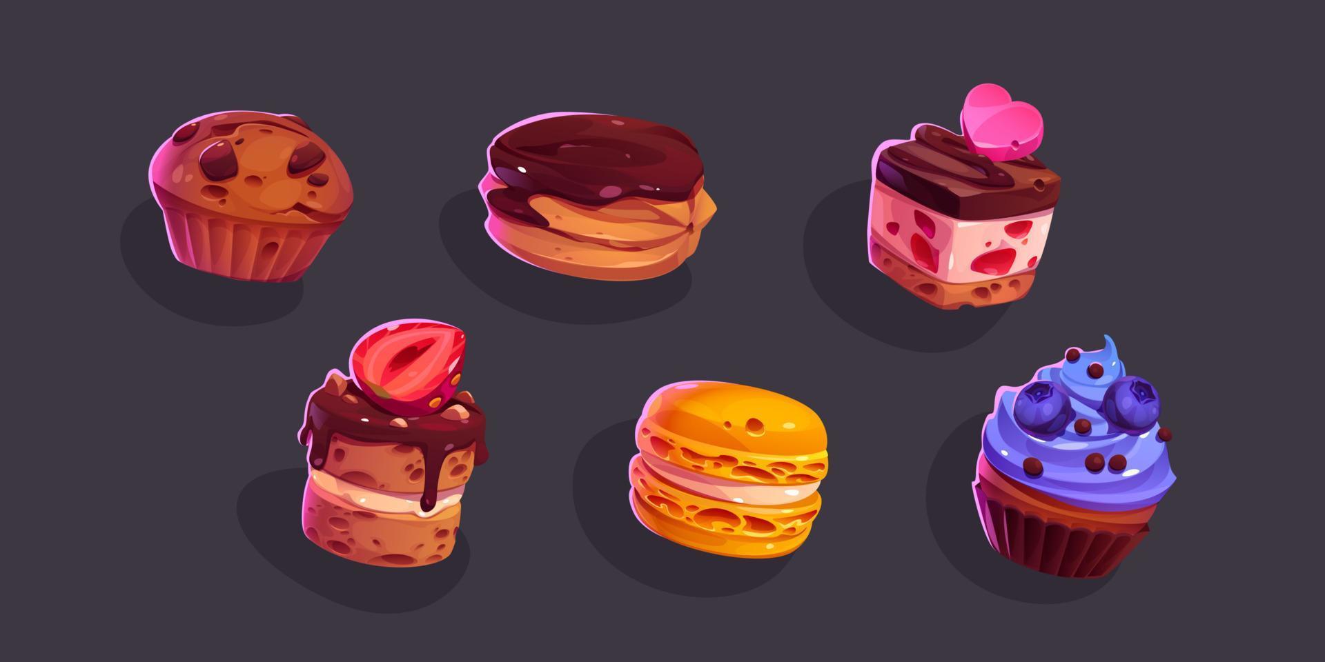 spel ikoner kakor, sötsaker och desserter och bakverk vektor