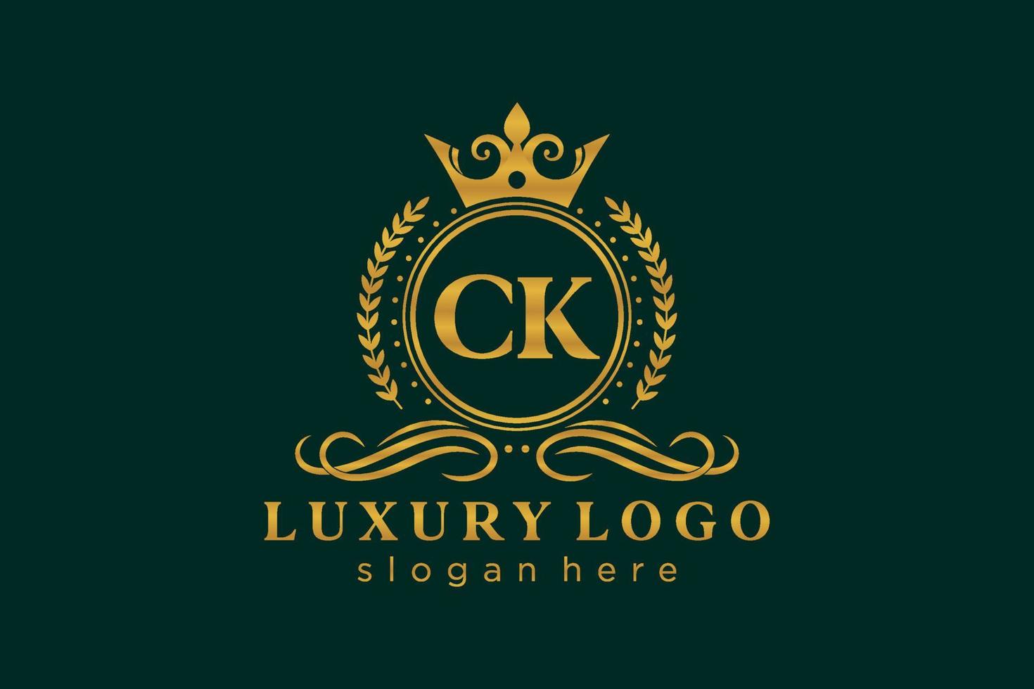 första ck brev kunglig lyx logotyp mall i vektor konst för restaurang, kungligheter, boutique, Kafé, hotell, heraldisk, Smycken, mode och Övrig vektor illustration.