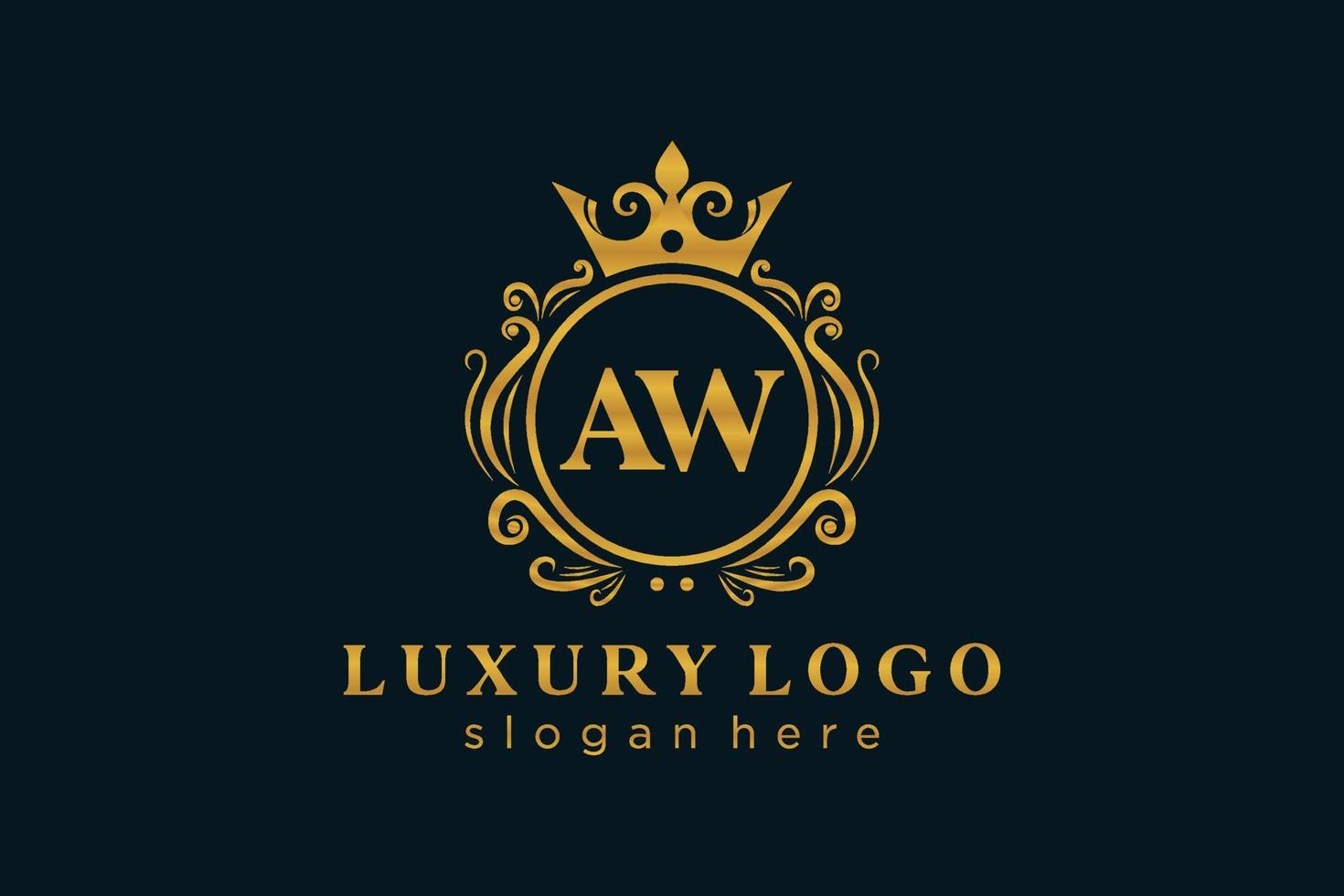 Royal Luxury Logo-Vorlage mit anfänglichem aw-Buchstaben in Vektorgrafiken für Restaurant, Lizenzgebühren, Boutique, Café, Hotel, Heraldik, Schmuck, Mode und andere Vektorillustrationen. vektor