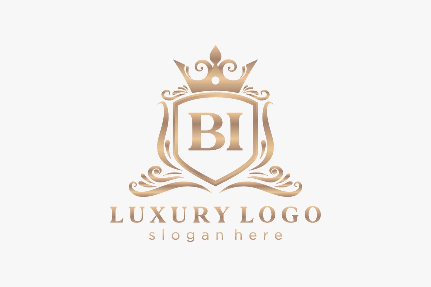 Royal Luxury Logo-Vorlage mit anfänglichem Bi-Buchstaben in Vektorgrafiken für Restaurant, Lizenzgebühren, Boutique, Café, Hotel, Heraldik, Schmuck, Mode und andere Vektorillustrationen. vektor