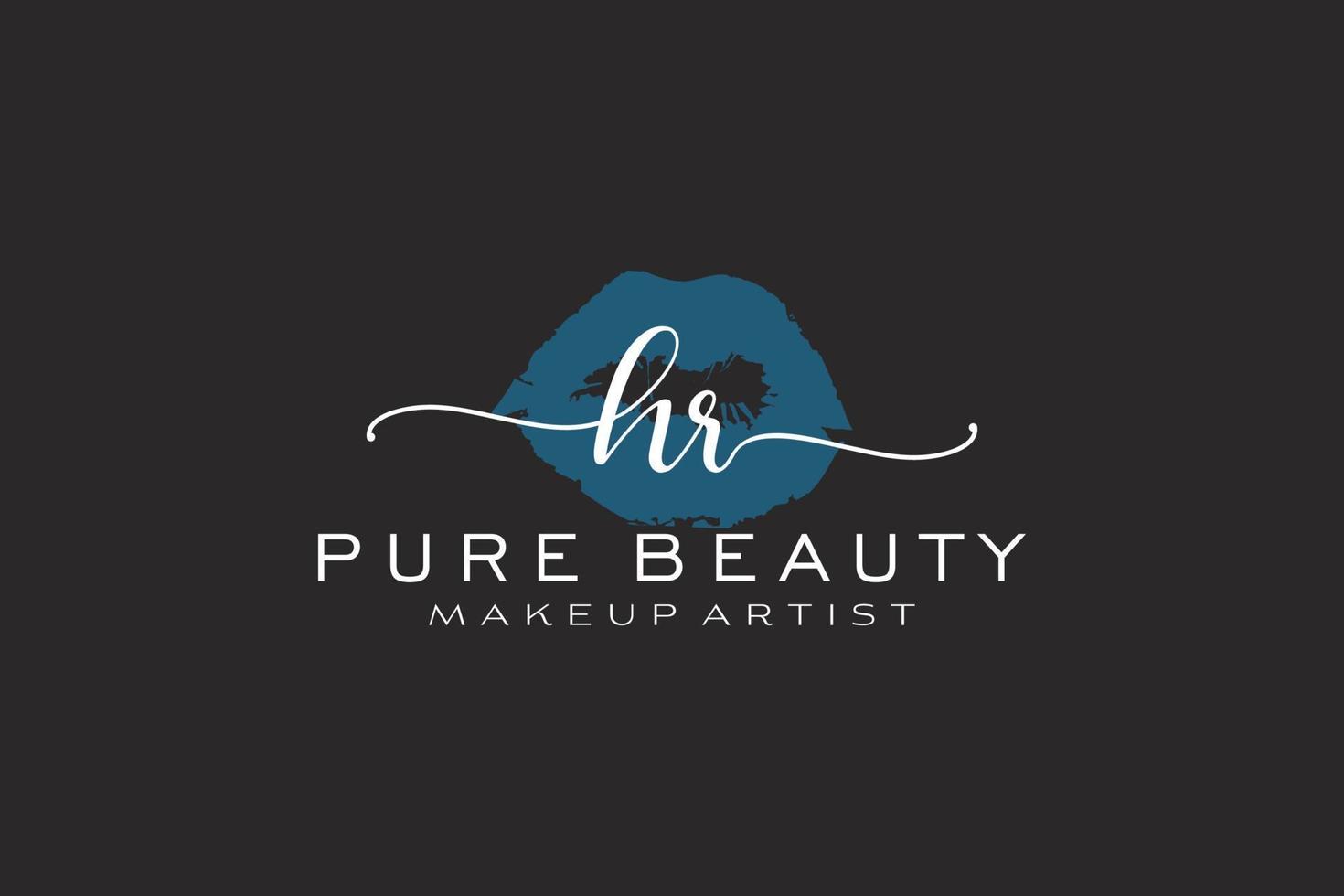 vorgefertigtes Logo-Design mit anfänglichen hr-Aquarell-Lippen, Logo für Make-up-Künstler-Business-Branding, errötendes Beauty-Boutique-Logo-Design, Kalligrafie-Logo mit kreativer Vorlage. vektor