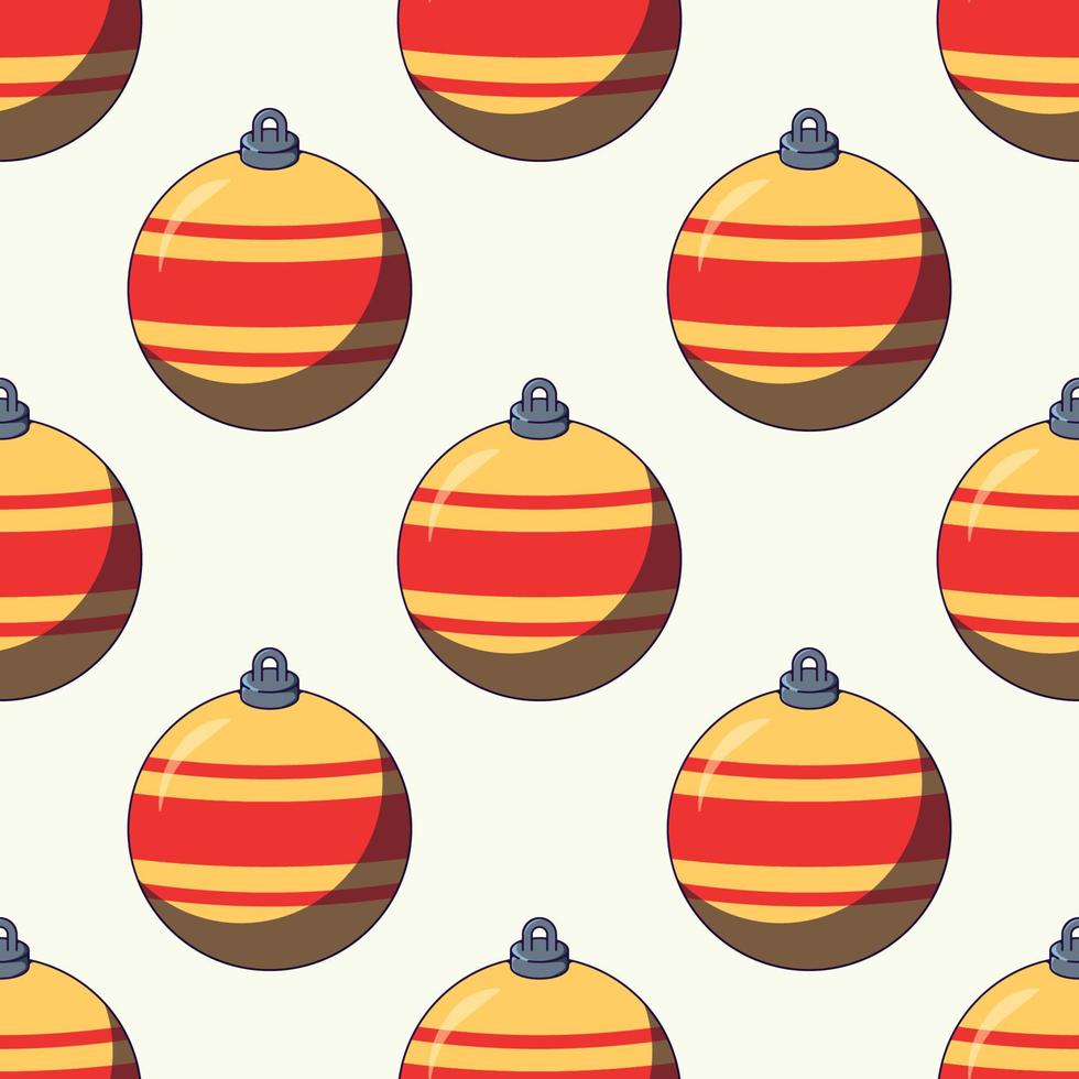 einfacher Vektor nahtloses Muster von Cartoon-Weihnachtskugeln auf beigem Hintergrund für Textilien, Tapeten, Verpackungen, Postkarten. Konzept der frohen Weihnachten und des guten Rutsch ins neue Jahr