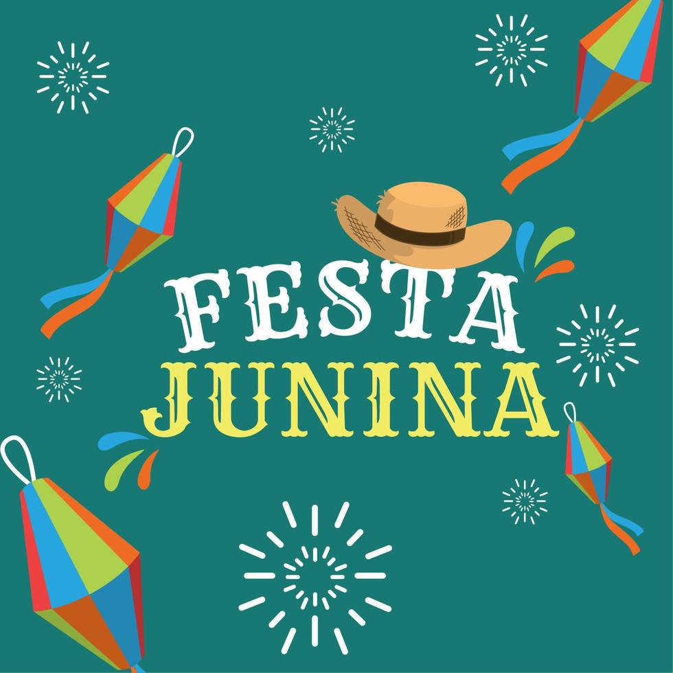 farbiges festa junina plakat mit texthut und dekorationsvektorillustration vektor