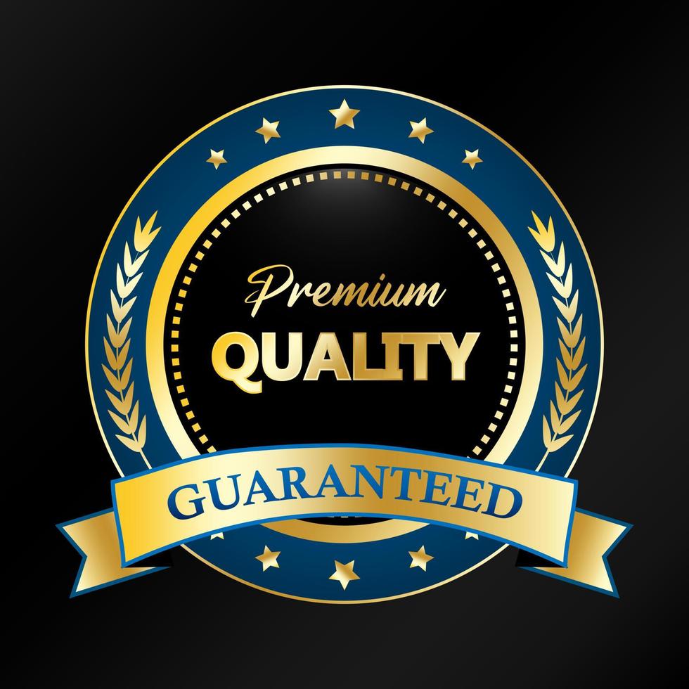 Garantiertes Premium-Qualitätsprodukt-Goldetikett, goldene blaue Abzeichen-Emblem-Vektorillustration vektor