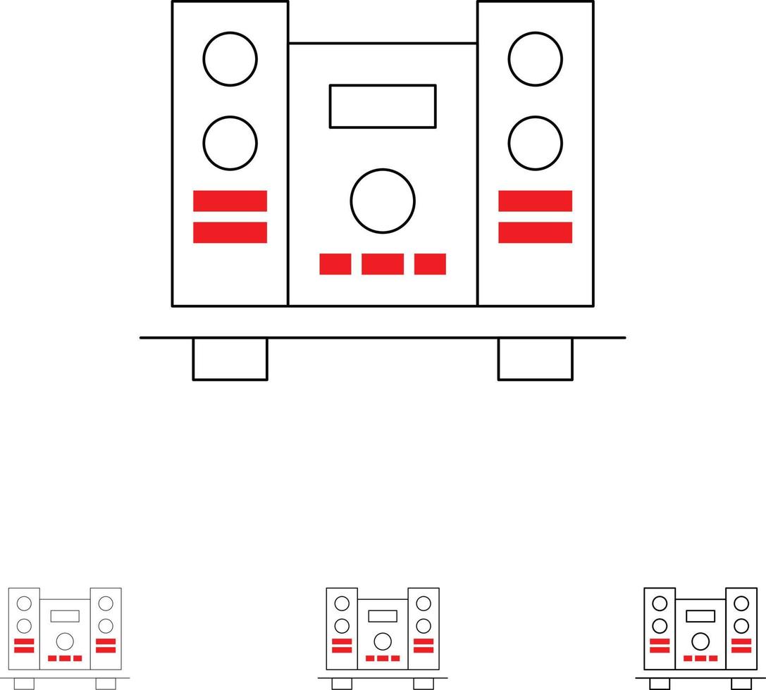 bashögtalare högt högtalare musik djärv och tunn svart linje ikon uppsättning vektor