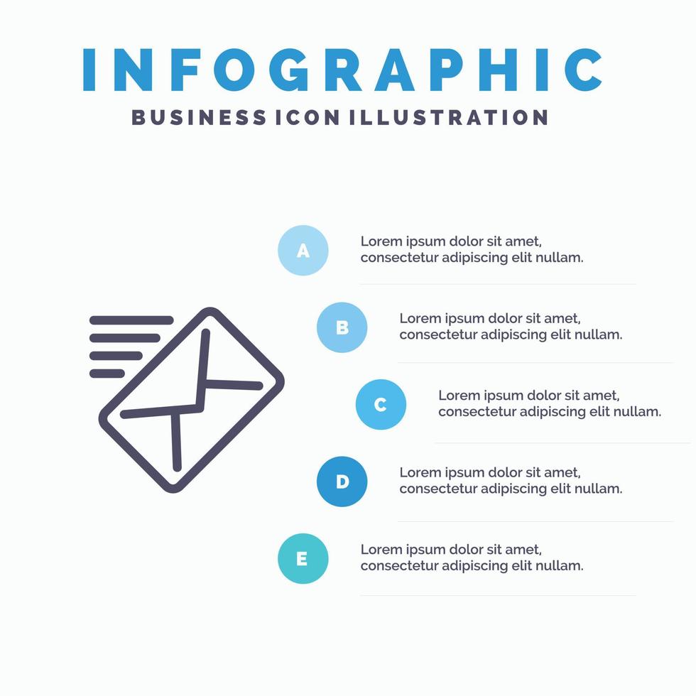 E-Mail-Nachricht gesendet Liniensymbol mit 5 Schritten Präsentation Infografiken Hintergrund vektor