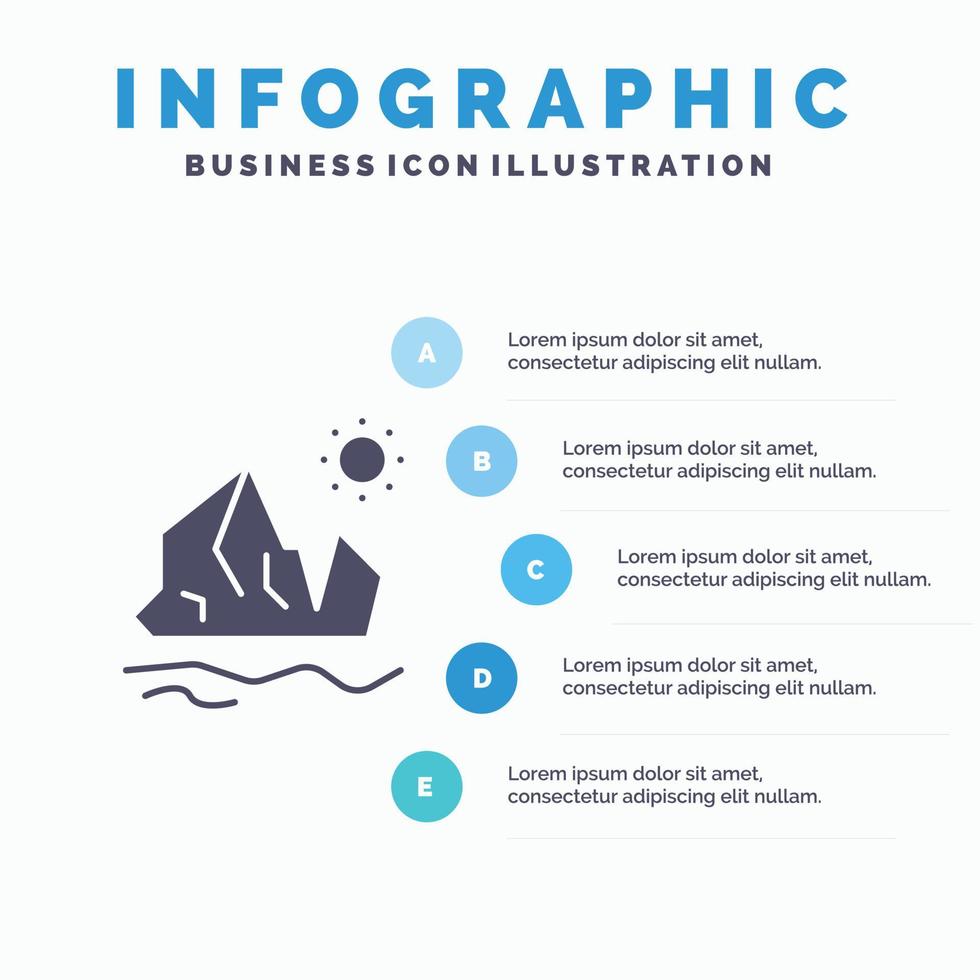 Ökologie Umwelt Eis Eisberg schmelzende solide Symbol Infografiken 5 Schritte Präsentationshintergrund vektor