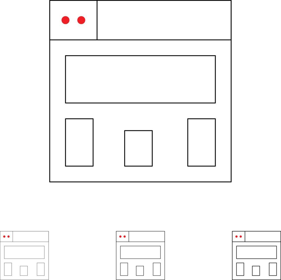 grafik design layout djärv och tunn svart linje ikon uppsättning vektor