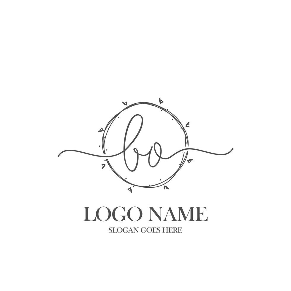 anfängliches bo-schönheitsmonogramm und elegantes logo-design, handschriftliches logo der ersten unterschrift, hochzeit, mode, blumen und botanik mit kreativer vorlage. vektor