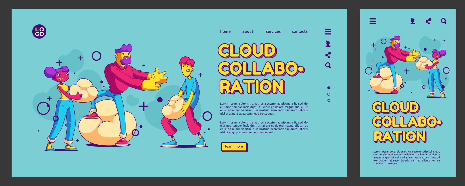 cloud-zusammenarbeit, teamwork-landingpage, banner vektor