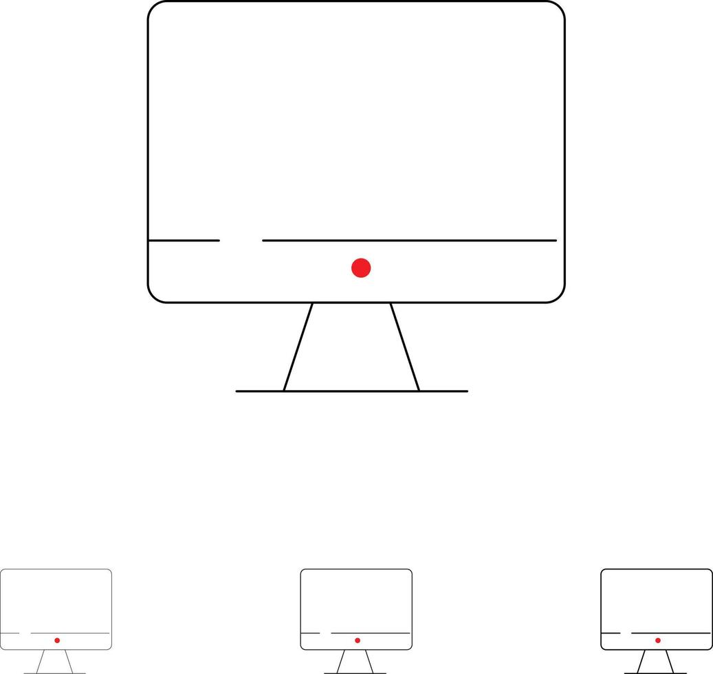 Computerbildschirm Hardware fett und dünne schwarze Linie Symbolsatz vektor